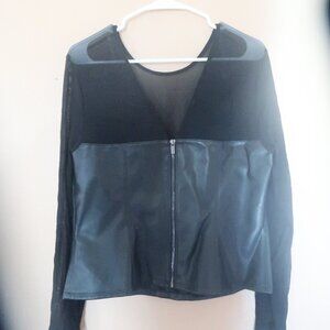 Bar III XL (faux) Leather zippered shirt with mesh -black
